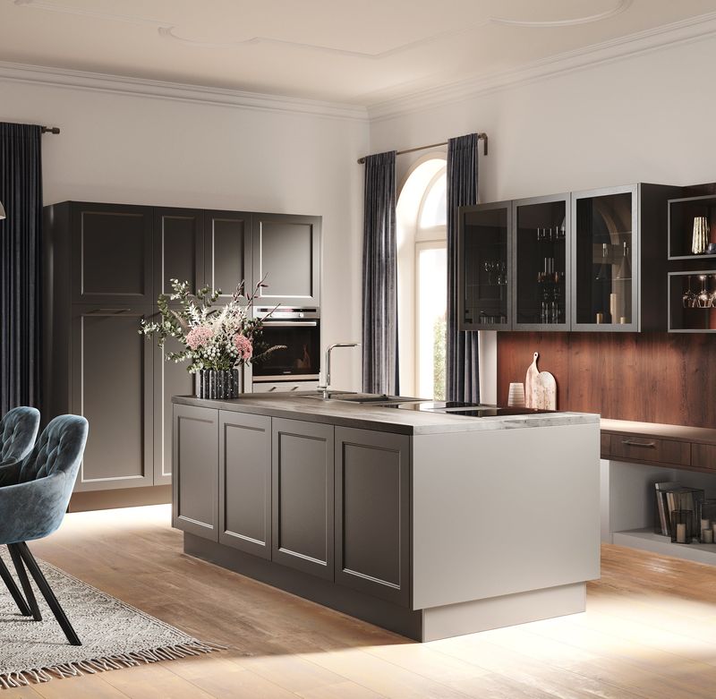 Landhausküche in mattem Grau