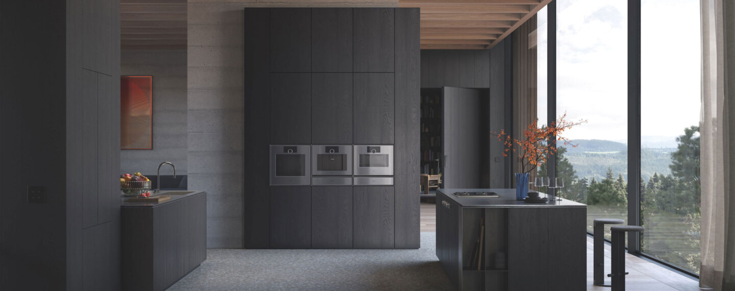 Elektrogeräte Meinersen – Schwarze offen gestaltete Küche mit Luxusflair